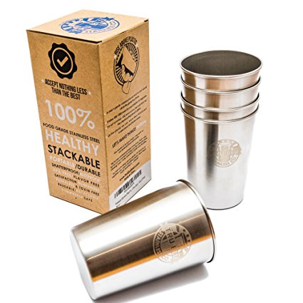 Tru Blu 12oz Stainless Steel Cups (5 Pack) - Great for Kids - Premium Stackable Unbreakable Metal Pint Glass Set