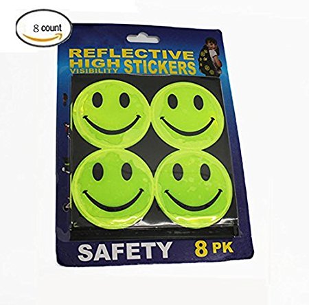 IBEET 8 Count Smile Face Reflective Safety Stickers,Baby Safety Reflector Decal for Bikes, Cars, Children 2 Inch