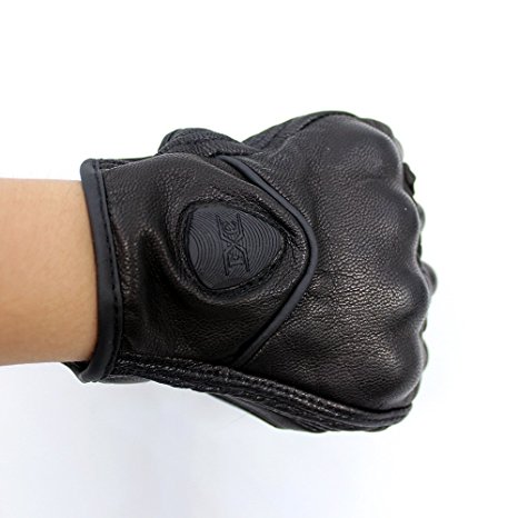 FXC Full Finger Motorcycle Leather Gloves Men's Premium Protective Motorbike Gloves (M, Solid)