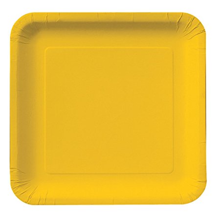 Creative Converting Touch of Color 18 Count Square Paper Dinner Plates, School Bus Yellow