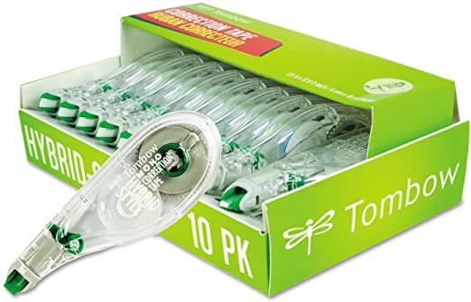Tombow 68721 MONO Hybrid Style Correction Tape, 1/6-Inch x 394-Inch, Non-Refillable, 10/Pack
