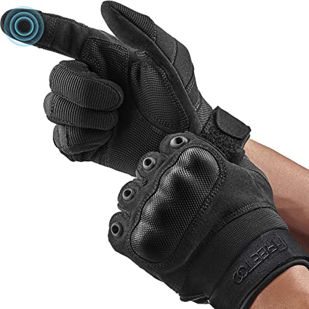 FREETOO [Upgraded Version] Hard Knuckles Tactical Gloves Touchscreen Motorcycle Gloves for Men Full Finger Gloves for Riding Airsoft Combat Military