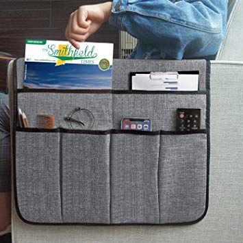 COVA Linen Sofa Chair Armrest Organizer，Couch Arm Chair Caddy with 7 Pockets,Remote Control Holder, Magazines Holder Storage Organizer,Draped Over Sofa, Couch, Recliner Armrest