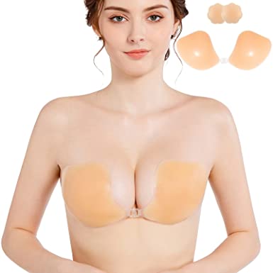 Niidor Adhesive Bra Strapless Sticky Invisible Push up Wing-Shape Silicone Bra for Backless Dress with Nipple Covers