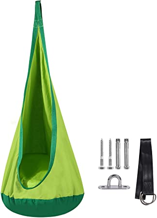 RedSwing Pod Swing for Kids, 100% Cotton Child Hanging Pod Hammock Chair with Inflatable Cushion for Indoor Outdoor Use, Hardware Included, Green