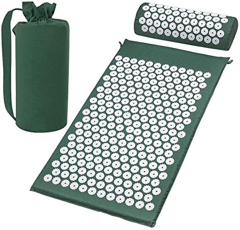 VASLON Massager Cushion Acupressure Mat Relieve Stress Pain Acupuncture Massage Pillow Spike Yoga Mat with Pillow (Green)