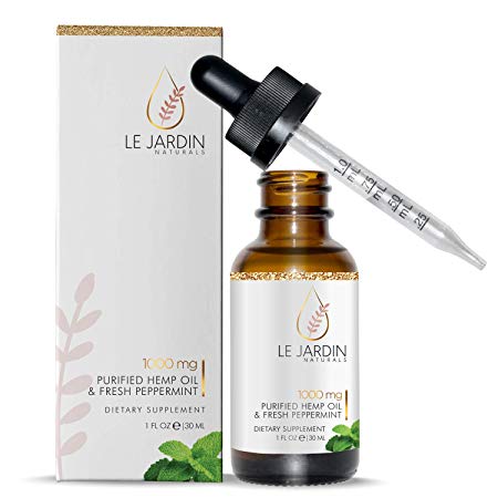 Le Jardin Naturals Hemp Oil for Pain Relief - Everyday Stress and Sleep Support - Improves Energy and Productivity, Peppermint (1000mg | 30ml) (Single Bottle)