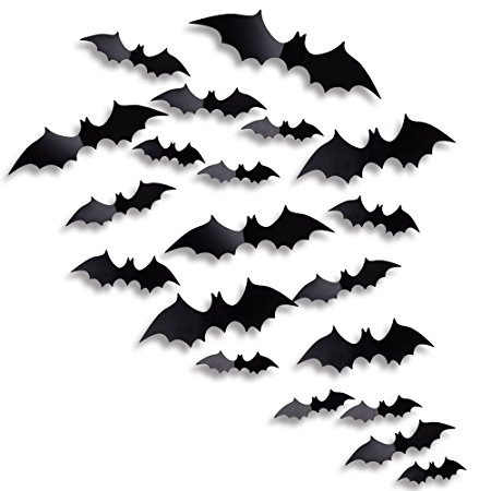 Antner Halloween Party Supplies PVC 3D Bats Removable Decals Stickers Window Decors, 36 Pieces, Black