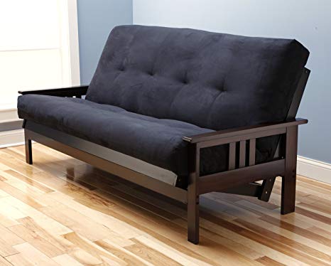 Jerry Sales Full Size Excelsior Espresso Futon Frame w/ 8 Inch Innerspring Mattress Sofa Bed Wood Futons (Black Matt and Frame Only (Full Size))