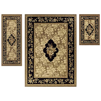 Superior Elton Collection 3-Piece Rug Set, Attractive Rugs with Jute Backing, Durable and Beautiful Woven Structure, Elegant Floral Medallion Area Rug Set - 2' x 3', 2' x 5', and 5' x 7' Rugs