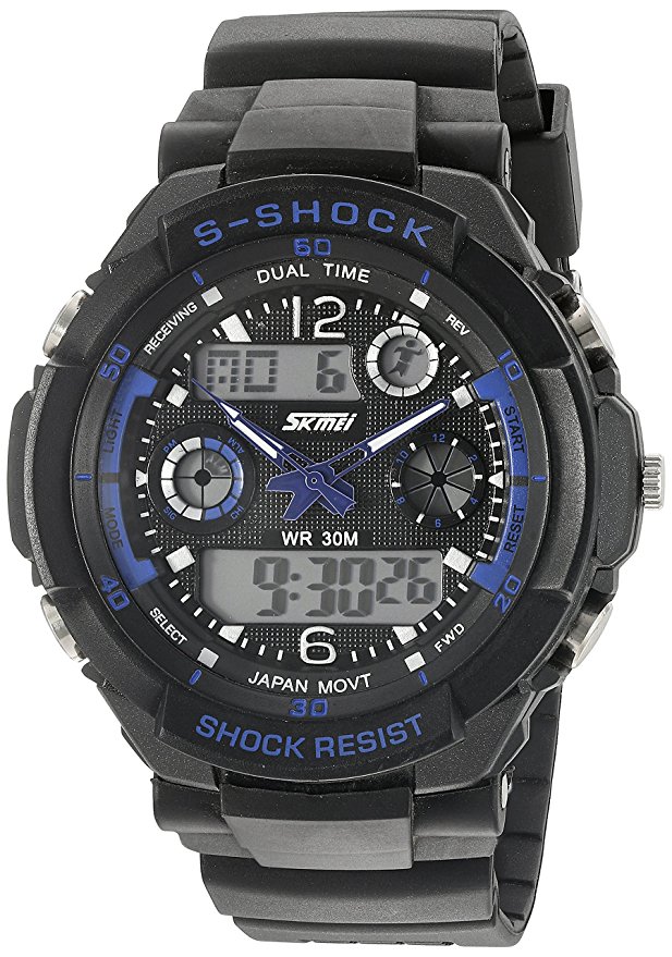 SKMEI Multi Function Military S-shock Sports Watch LED Analog Digital Waterproof Alarm (Blue)