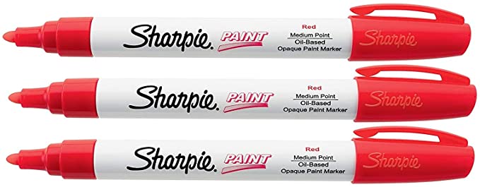 Sharpie Oil-Based Paint Marker, Medium Point, Red Ink, Pack of 3