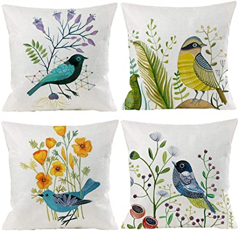 Bird Decorative Pillow Covers Autumn Fall Style Throw Pillow Cover Cushion Case Shell Outdoor Fall Set decorative for Car Sofa Bed Couch 18x18 Inch (4 Pack)