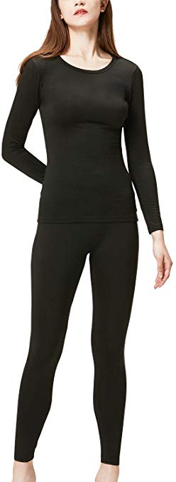 DEVOPS Women's Thermal Heat-Chain Microfiber Fleece Underwear Baselayer Top & Bottom (Long Johns) Set