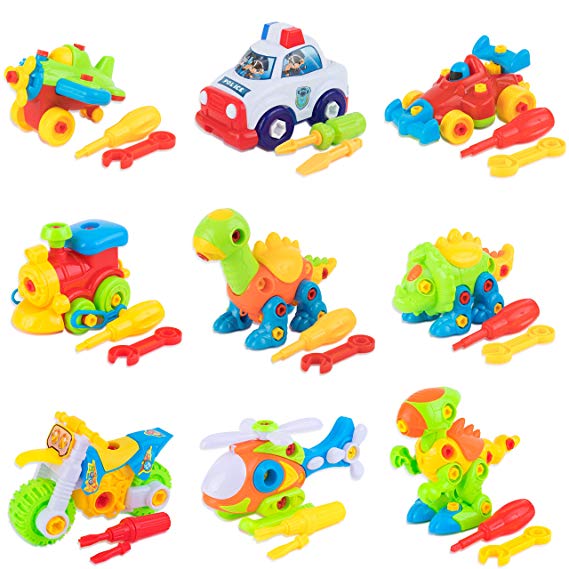 Toy To Enjoy Take-Apart Toys with Tools - Dinosaur & Vehicle Construction Building Play Set - for Child Development & Creativity - Pack of 9