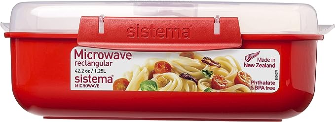 Sistema Microwave Cookware Rectangular Bowl, 42.2 Ounce/ 5.2 Cup, Red