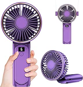 Handheld Fan, Portable Fan, 4000mAh USB Rechargeable Personal Fan, 180° Foldable Mini Desk Fan, 6 Wind Speed, LCD Digital Display, Lanyard as Neck Fan, Ultra Quiet, Pocket Size for Indoor Outdoor