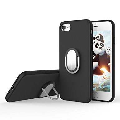 iPhone 7 Plus Ring Holder Case Rock Shock Absorption Ultra Thin Soft TPU Cover Built-in Ring Grip Kickstand Perfect Fit Defender for Apple iPhone 7 Plus 5.5 inches (iPhone 7 Plus Black)