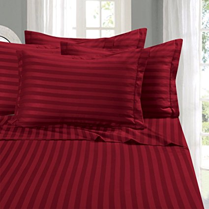 1500 Thread Count Egyptian Quality STRIPE 6 Piece Wrinkle Resistant Luxurious Sheet Set, Queen, Burgundy