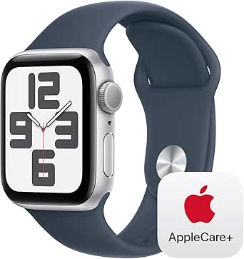 Apple Watch SE GPS 40mm Silver Aluminum Case with Storm Blue Sport Band - S/M with AppleCare  (2 Years)