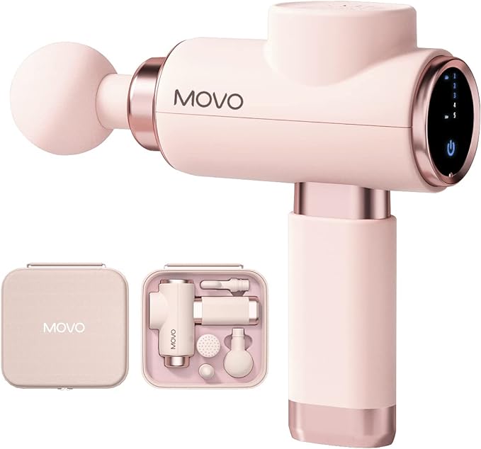 Movo Massage Gun Deep Tissue,Muscle Percussion Pink Massager Guns for Women,Athletes,Super Quiet,Travel Portable Hand held Electric Fascia Gun for Back,Shoulder Pain Relief,Neck, Christmas Gift