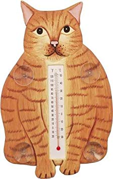 Songbird Essentials SE2170912 Fat Orange Tabby Cat Small Window Thermometer (Set of 1)