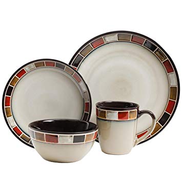 Gibson Elite 114348.16RM Casa Roja 16 Piece Reactive Glaze Dinnerware Set, Cream and Red