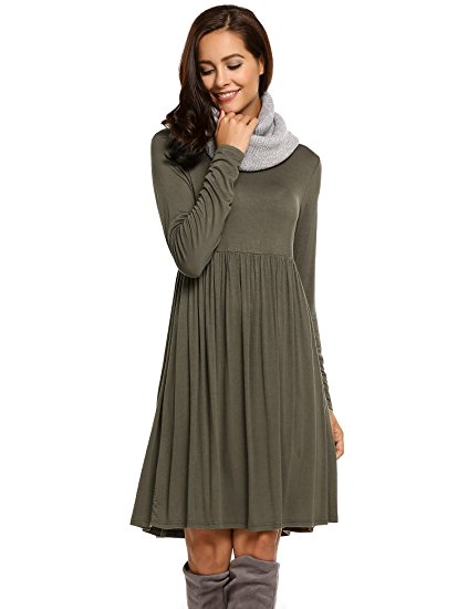 Beyove Women's Women's Long Sleeve Elastic Waist Casual Tunic T-shirt Dress