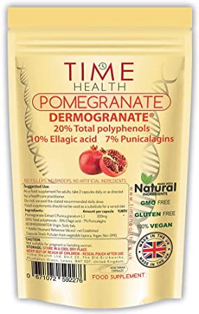 Sicilian Pomegranate Extract – 300mg per Capsule – Premium Brand Dermogranate – 20% Polyphenols / 10% Ellagic Acid / 7% Punicalagins – Vegan – Zero Additives (120 Capsule Pouch)
