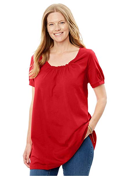 Woman Within Women's Plus Size Perfect Shirred U-Neck Tunic