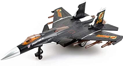 qiaoniuniu Toy Airplane Model Planes Alloy Pull Back Fighter for Boys with Flashing Lights, Real Jet Sound (Black)