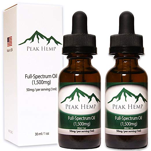 Peak Hemp - Full Spectrum Oil Hemp Extract 3,000mg - (2 Pack) Two 1,500mg 1 oz Bottles