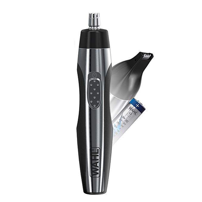 Wahl 5546-200 Ear, Nose and Brow 2-in-1 Deluxe Lighted Trimmer, Black/silver