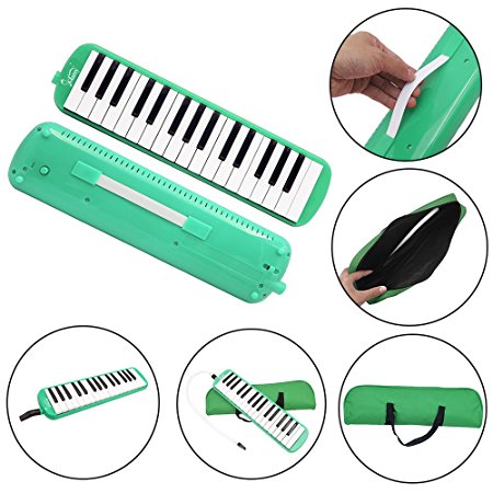 Glarry 32 Keys Melodica Musical Instrument for Music Lovers Gift with Carrying Bag (Green)