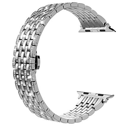 Wearlizer Silver Bling Compatible for Apple Watch Band 42mm 44mm Womens Crystal Rhinestone for iWatch Luxury Stainless Steel Bracelet Strap Diamond Wristbands Replacement Series 4 3 2 1 Edition