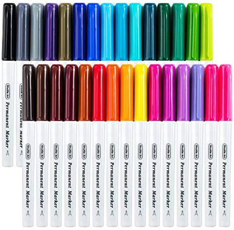 Permanent Marker, 30 Colors Ultra Fine Point, Assorted Colors, Works on Plastic,Wood,Stone,Metal and Glass for Kids Adult Coloring Doodling Marking by Shuttle Art