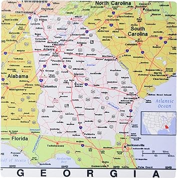 3drose Print of Georgia Cities and State Map - Mouse Pad , Rubber