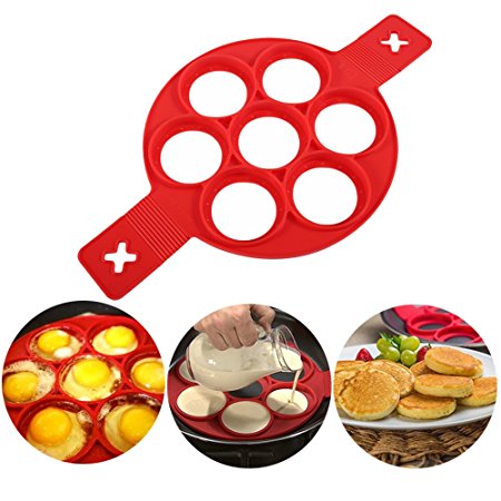 Silicone Pancake Mold Egg Ring Maker 7 Cavity (Red)
