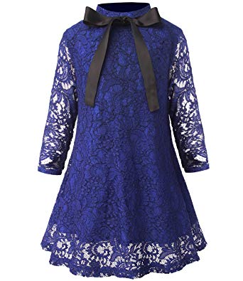 SPEINY Girl's Lace Dresses Aline Long Sleeve Kids Party Gowns 4-11 Years