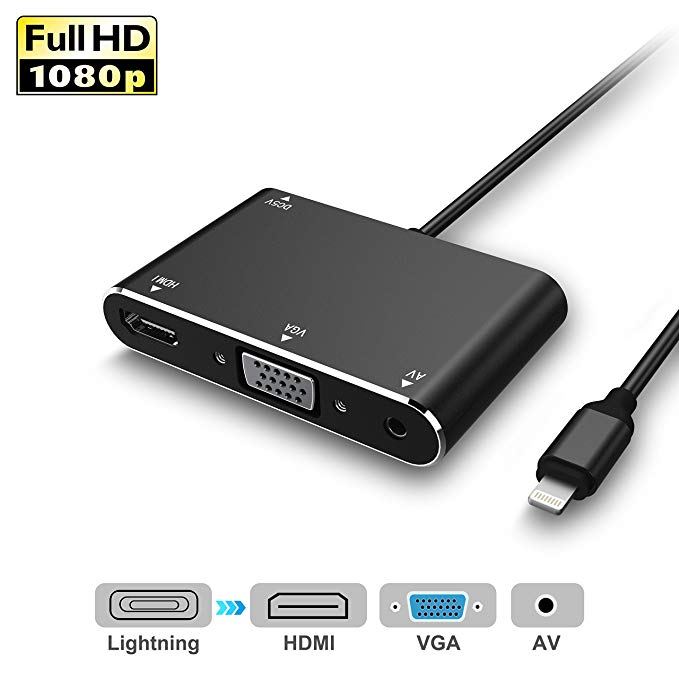 Valoinus Compatible with iPhone iPad to HDMI Adapter, Plug and Play 1080P Digital AV Adapter Converter for iPhone iPad to HDTV Projector (Black)