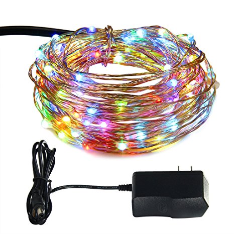 ILLUNITE LED String Lights 33ft 100leds Bendable Copper Wire Lights with Waterproof Adapter Ambiance Lighting for Bedroom Christmas Wedding Party Home Decoration