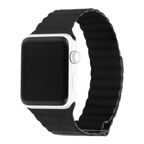 Apple Watch Band 42mm, Bandkin Leather Loop Strap with Magnet Lock Replacement Band for iWatch (Black 42mm)