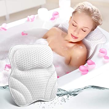 Bath Pillow for Tub Neck and Back Support, Luxury Bathtub Pillow Rest 3D Air Mesh Breathable Spa Pillow with Powerful Gripping Technology 6 Powerful Suction Cups, Comfortable Soft Bath Tub Pillow