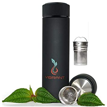 Vibrant All in ONE Travel Mug - Tea Infuser Bottle - Insulated HOT Coffee Thermos - Cold Fruit Infused Water Flask - Food Grade Leak Proof Tumbler Double Wall Stainless Steel 16.9 oz