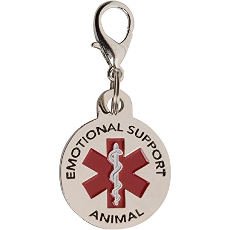 DOUBLE SIDED SMALL Emotional Support Animal (ESA) with Red Medical Alert Symbol .999 inch Stainless Steel ID Tag. QUICK RELEASE metal lobster clamp allowing you to switch between collars and vest.