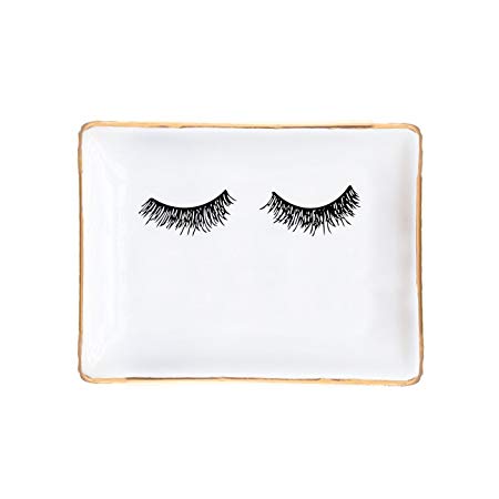 Eyelashes Ceramic Trinket Tray Ring Dish Jewelry Dish Lashes Decor Eyelash Makeup Mascara Rectangle Ring Storage Gold Office Decor Small Accessories