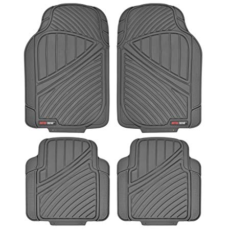 Motor Trend FlexTough Standard - 4pc Set Heavy Duty Rubber Floor Mats for Car SUV Van & Truck (Gray)