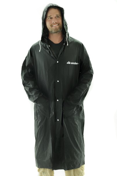Wealers Adult Portable Lightweight PVC Long Size Hooded Raincoat, Reusable Rainwear, with Pockets and a Carry Bag