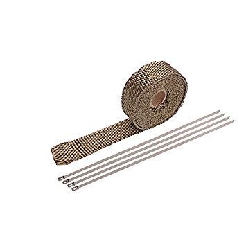 PACEWALKER 1" x 16' Titanium Exhaust Heat Wrap Roll for Motorcycle Fiberglass Heat Shield Tape with Stainless Ties