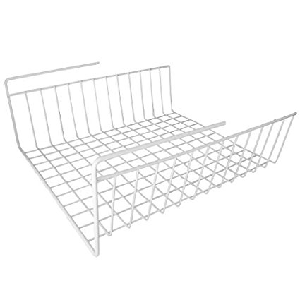 Under Shelf Wire Rack Basket Kitchen Organizer - White - Easy to Install (12" x 12" x 5")